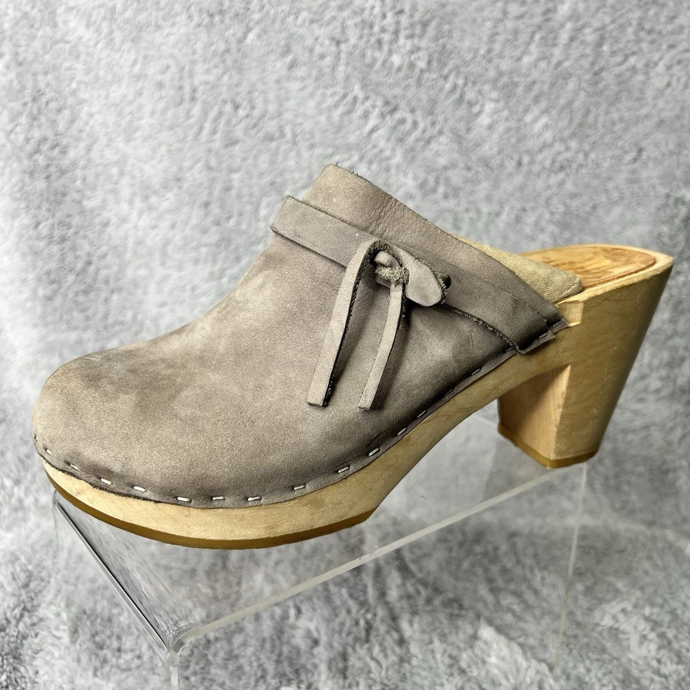 Bryr Charlotte Leather Platform Clogs Mules US 7 EU 37 Cement Gray Wood 3" Heel